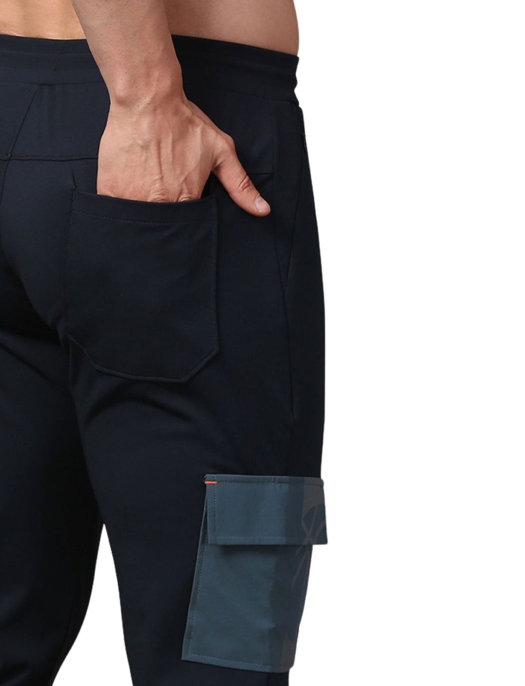 Men's Track Pants Slim Ragular Fit Joggers with One Side Flap Pockets Navy