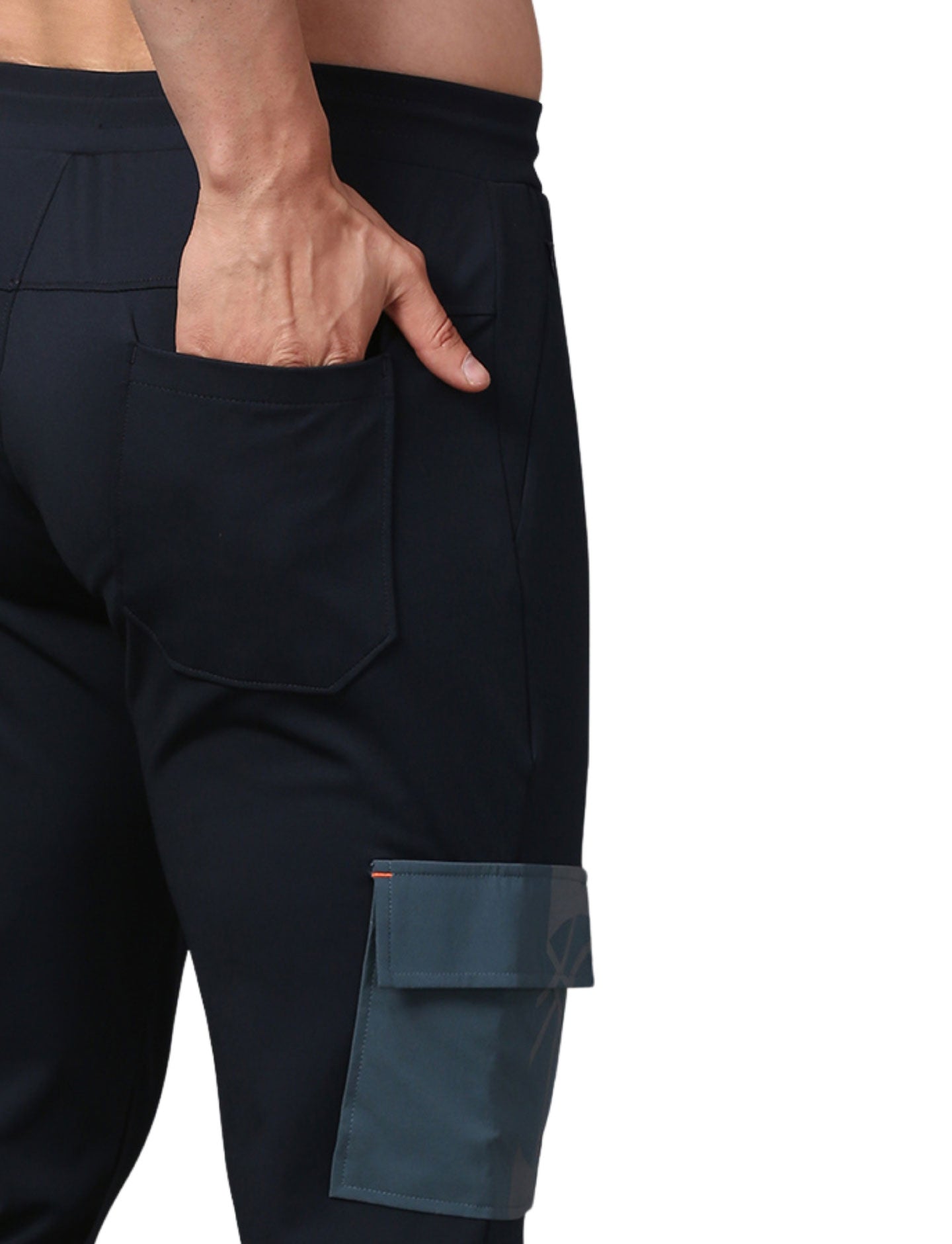 Men's Track Pants Slim Ragular Fit Joggers with One Side Flap Pockets Navy