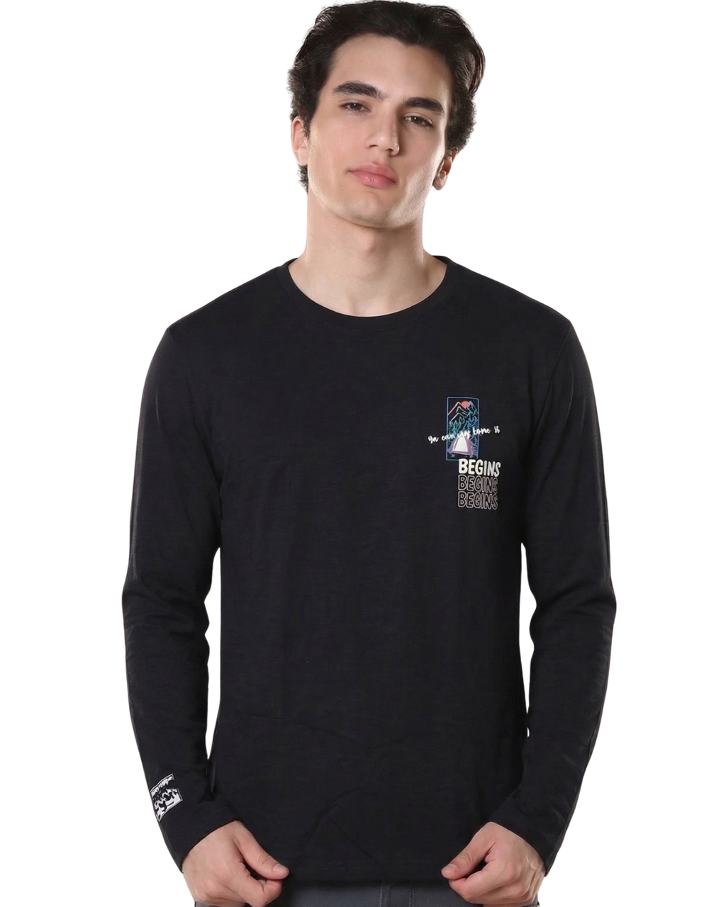 Begins Mountain Print Full Sleeve T-Shirt for Men
