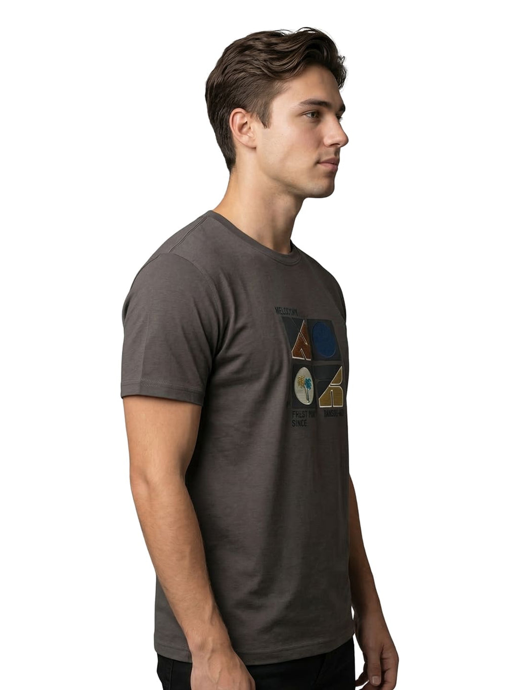 Dark grey half sleeves round neck printed T-shirt