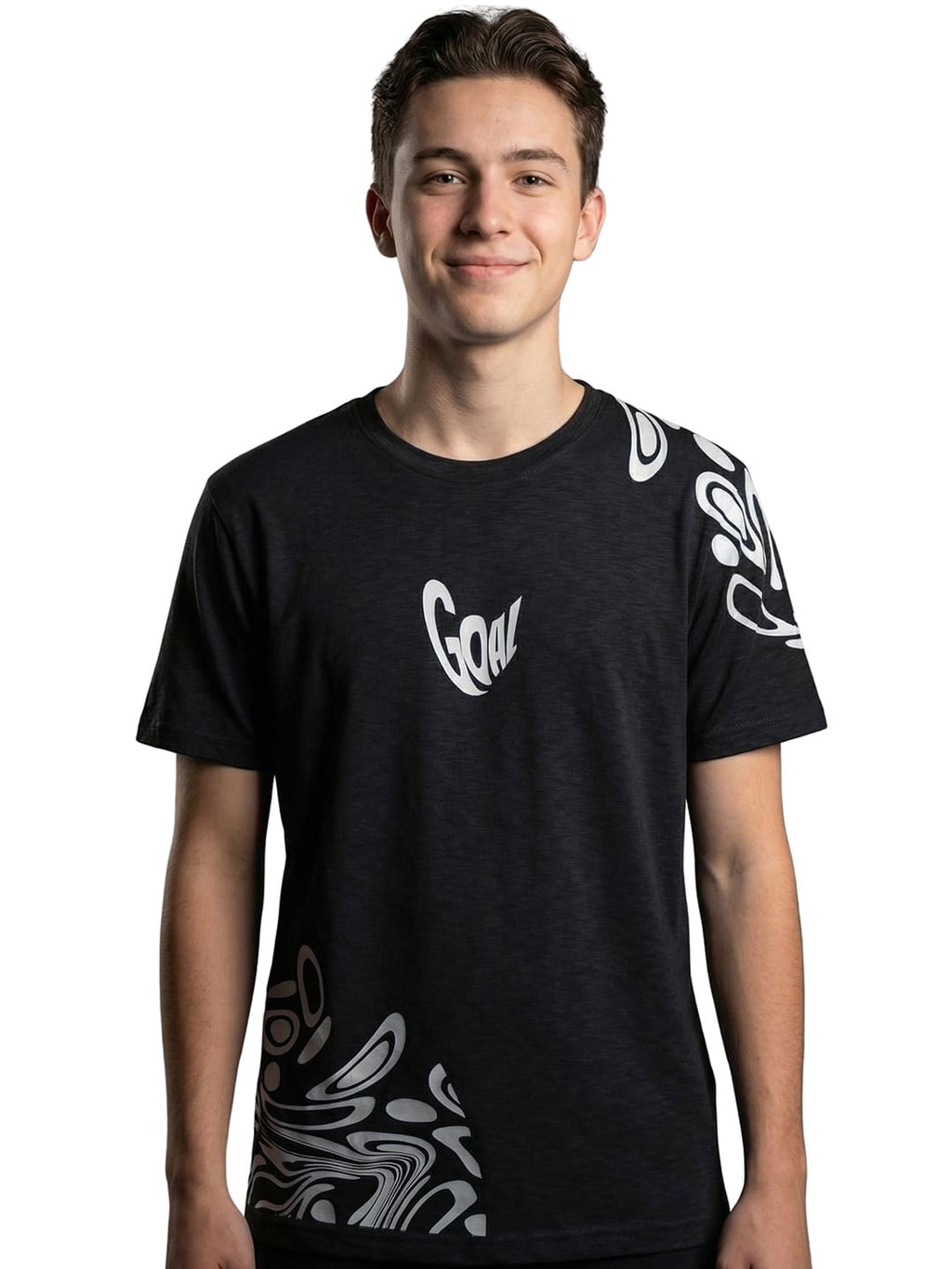 Black round neck printed casual wear T-shirt