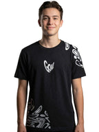 Black round neck printed casual wear T-shirt