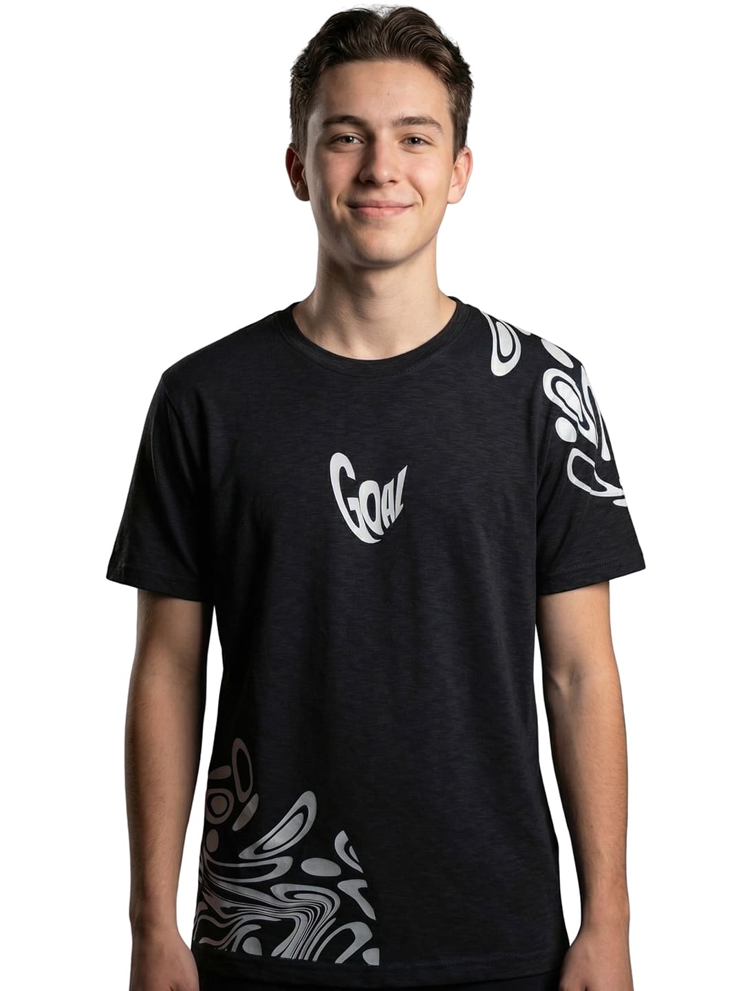 Black round neck printed casual wear T-shirt