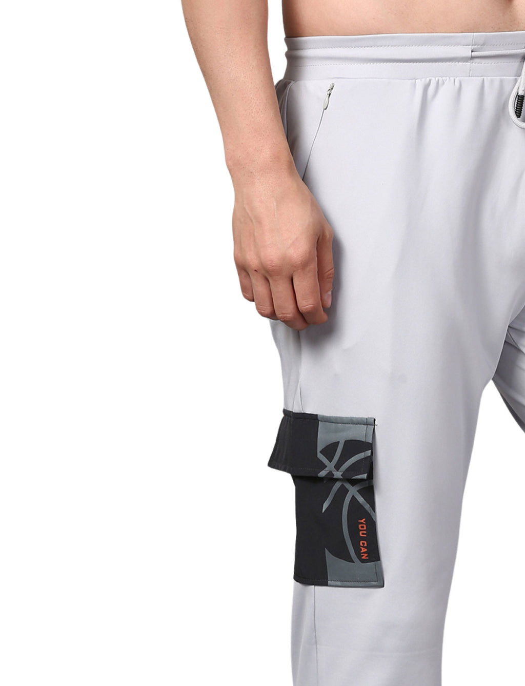 Men's Track Pants Slim Ragular Fit Joggers with One Side Flap Pockets Light Grey