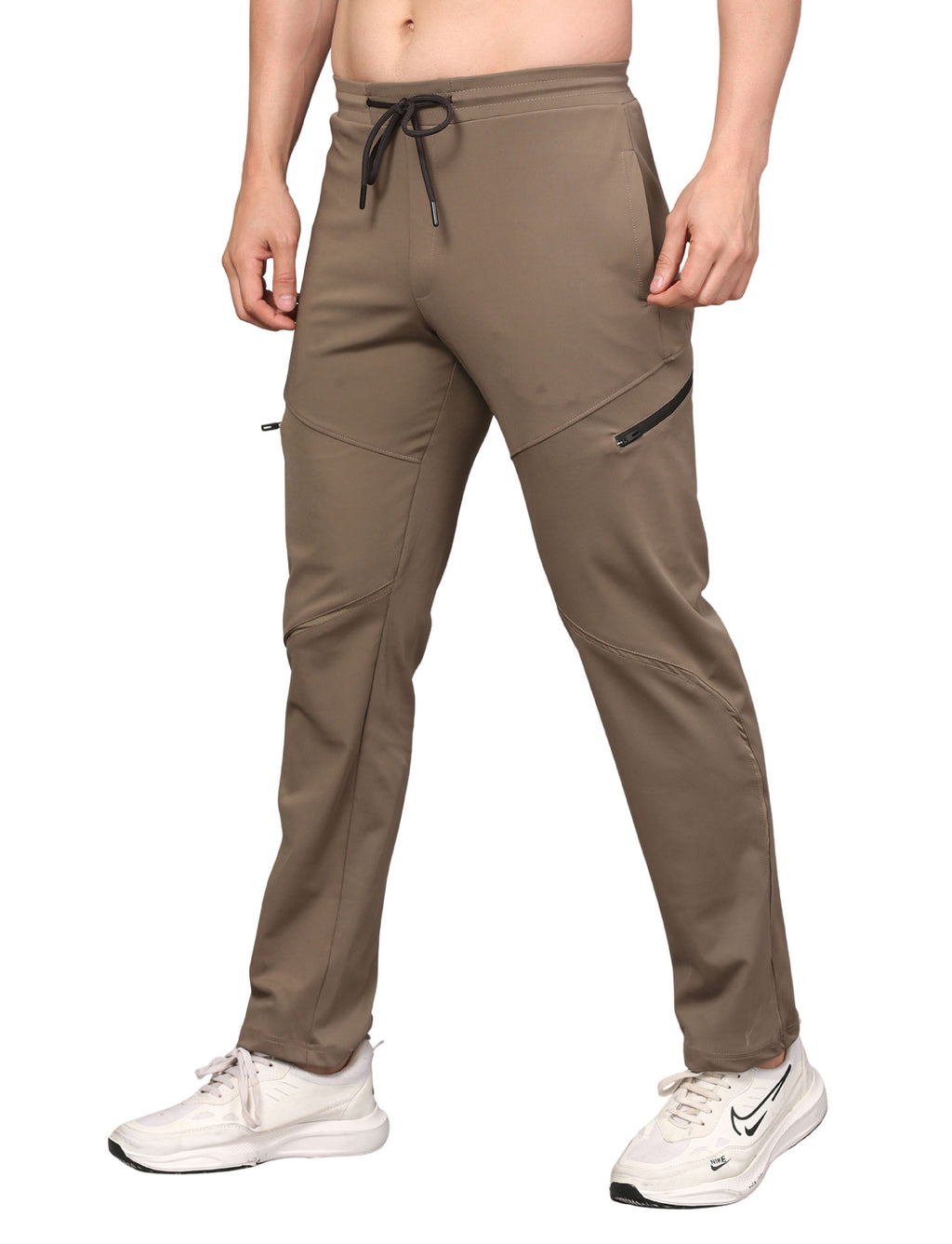 Men's Track Pants Sport Side Zipper for Gen Z with Outdoor Activewear Khaki