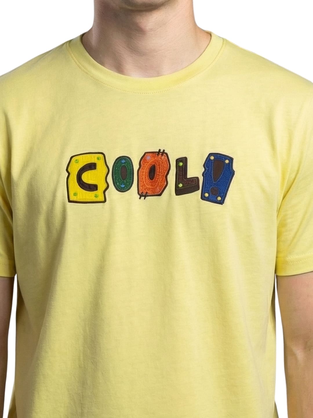 Lemon yellow half sleeves round neck printed T-shirt