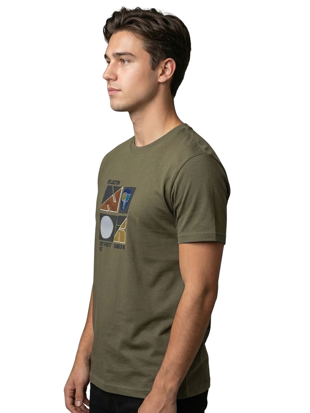 Olive round neck printed T-shirt
