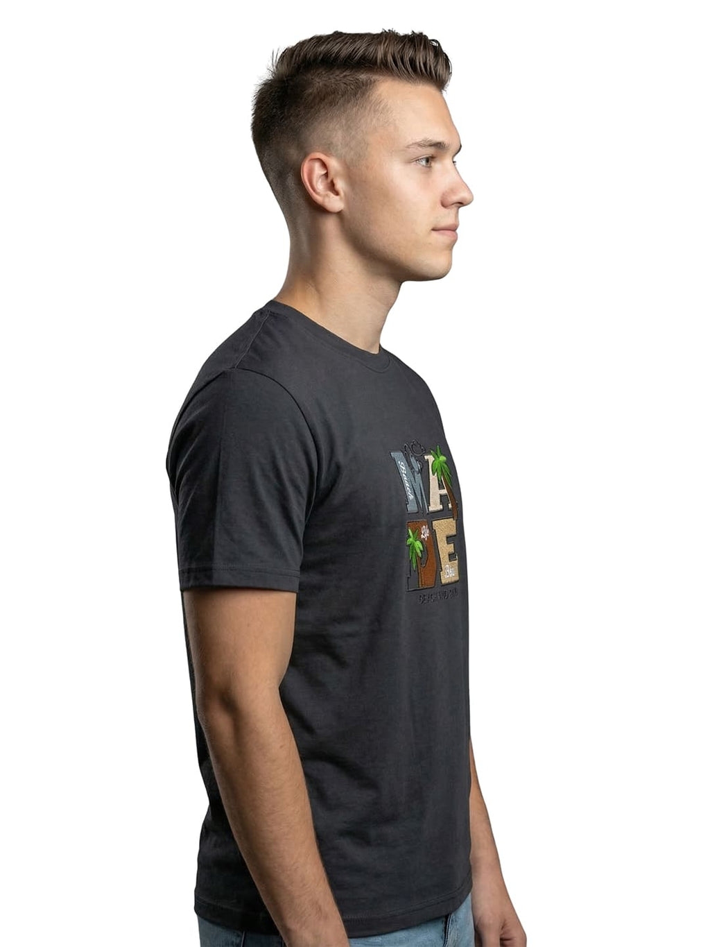 Black half sleeves printed casual wear T-shirt