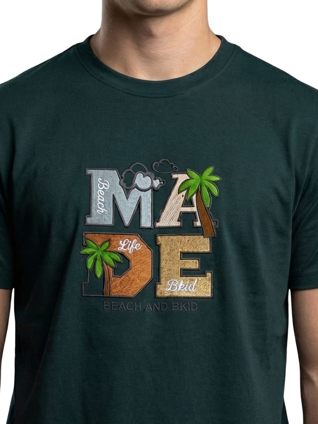 Dark green round neck half sleeves printed T-shirt