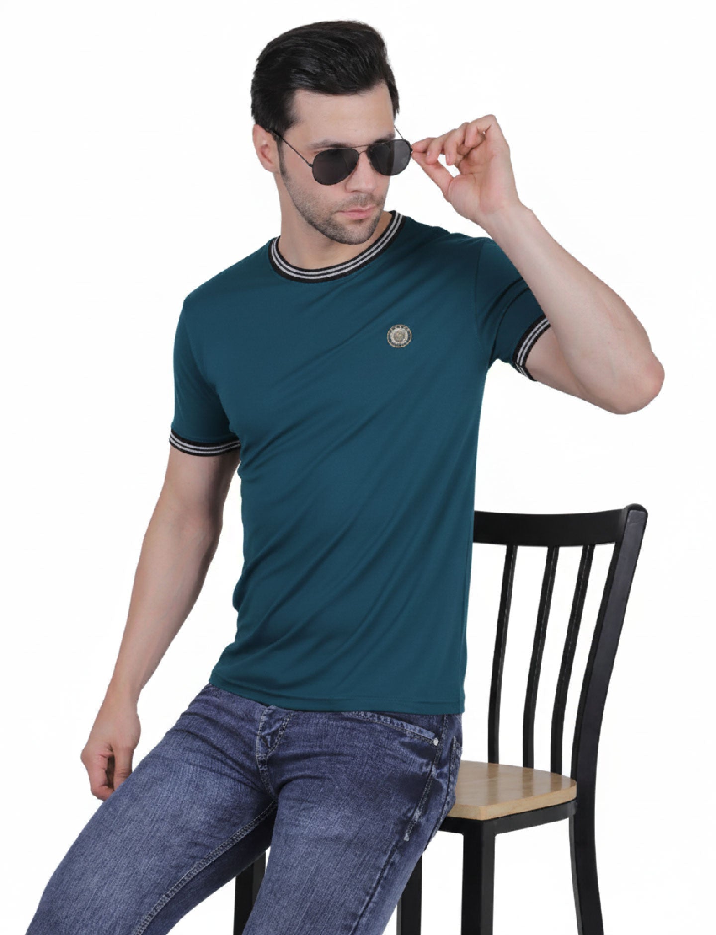 Pretty  Men's Organic Cotton Crew Neck T-Shirt with Striped Trim