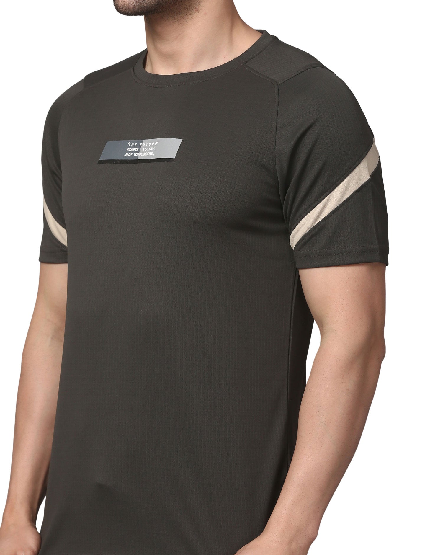 Men's  Rapid Dry Athletic T-Shirt with Raglan Sleeves & Chest Print CHARCOAL