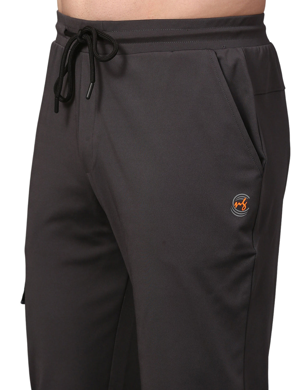 Men's Track Pants Slim Ragular Fit Joggers with One Side Flap Pockets Dark Grey