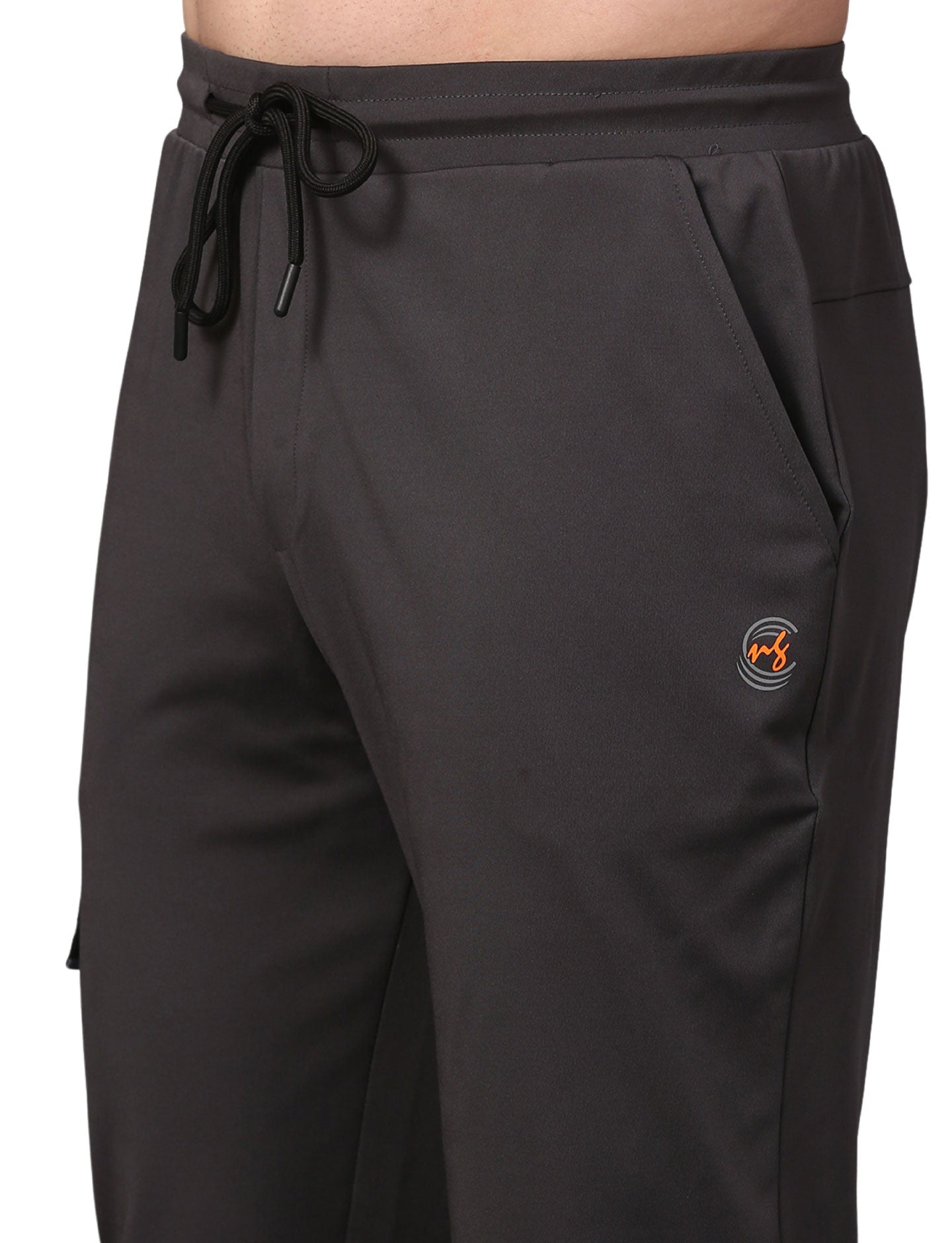 Men's Track Pants Slim Ragular Fit Joggers with One Side Flap Pockets Dark Grey