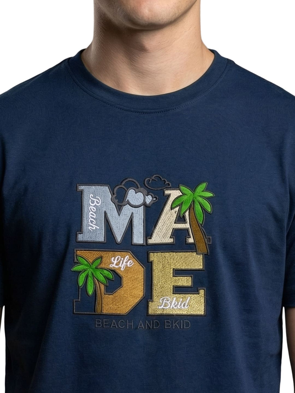 Navy round neck half sleeves printed T-shirt