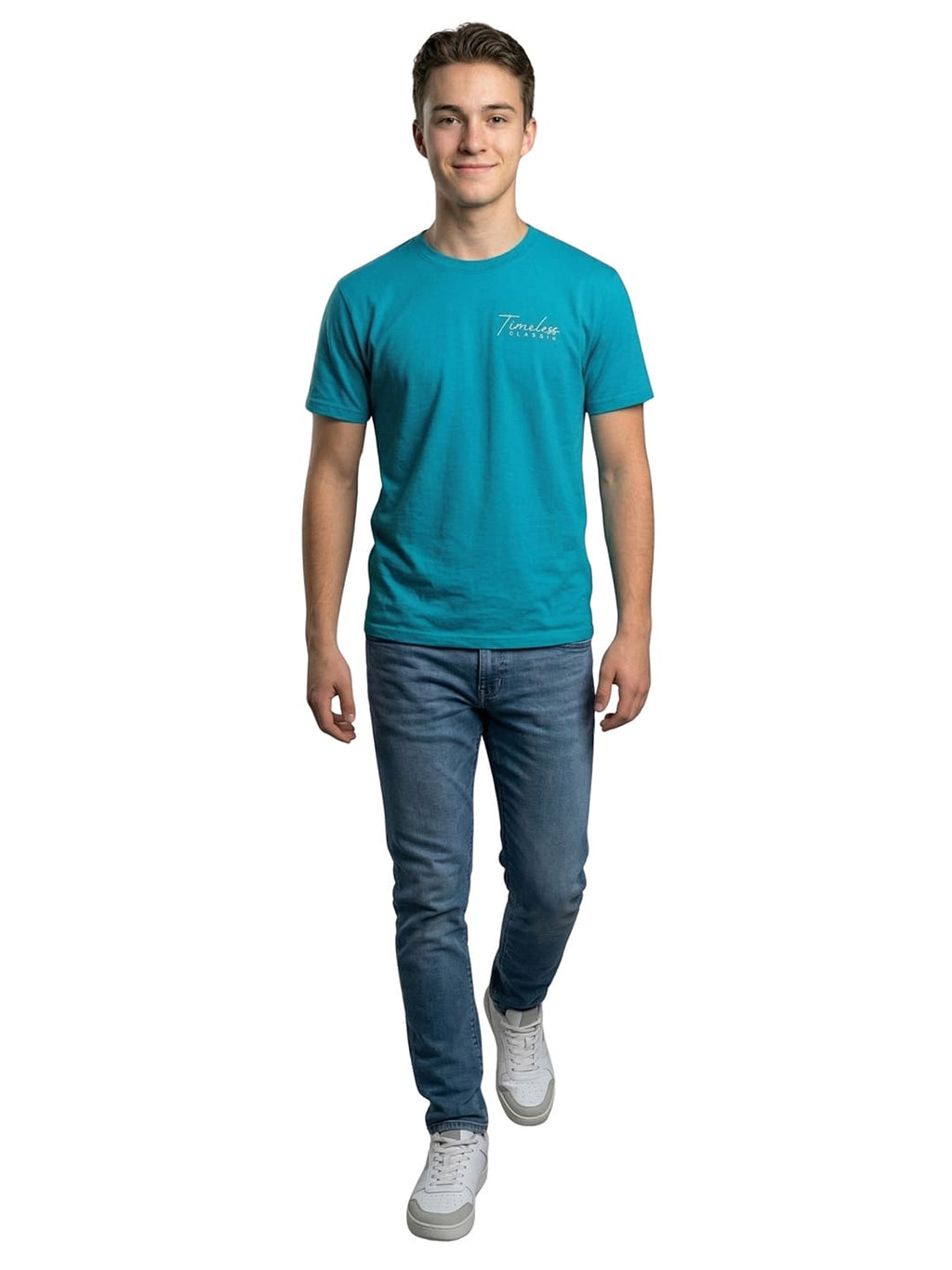 Aqua blue round neck half sleeves printed T-shirt