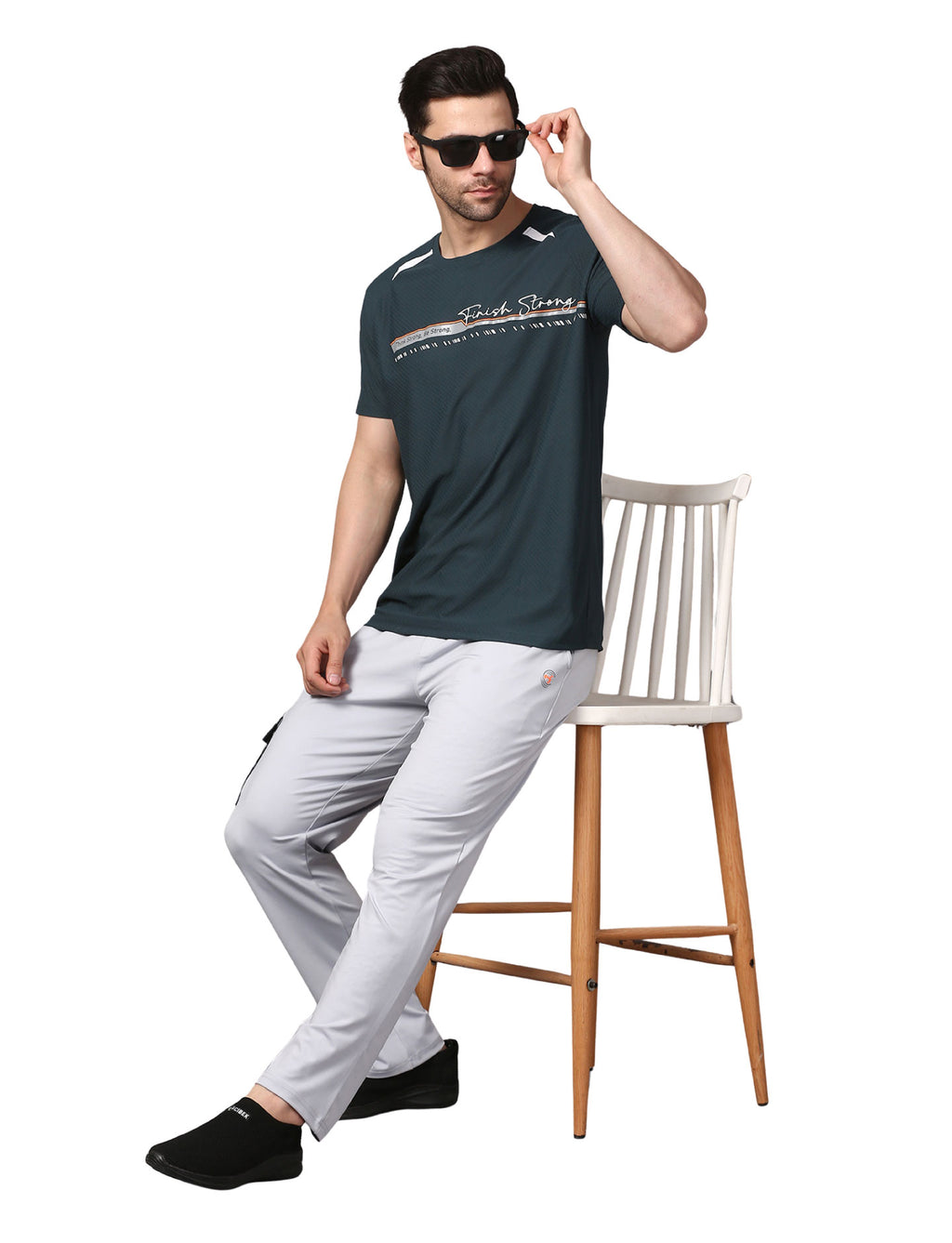 Men's Track Pants Slim Ragular Fit Joggers with One Side Flap Pockets Light Grey