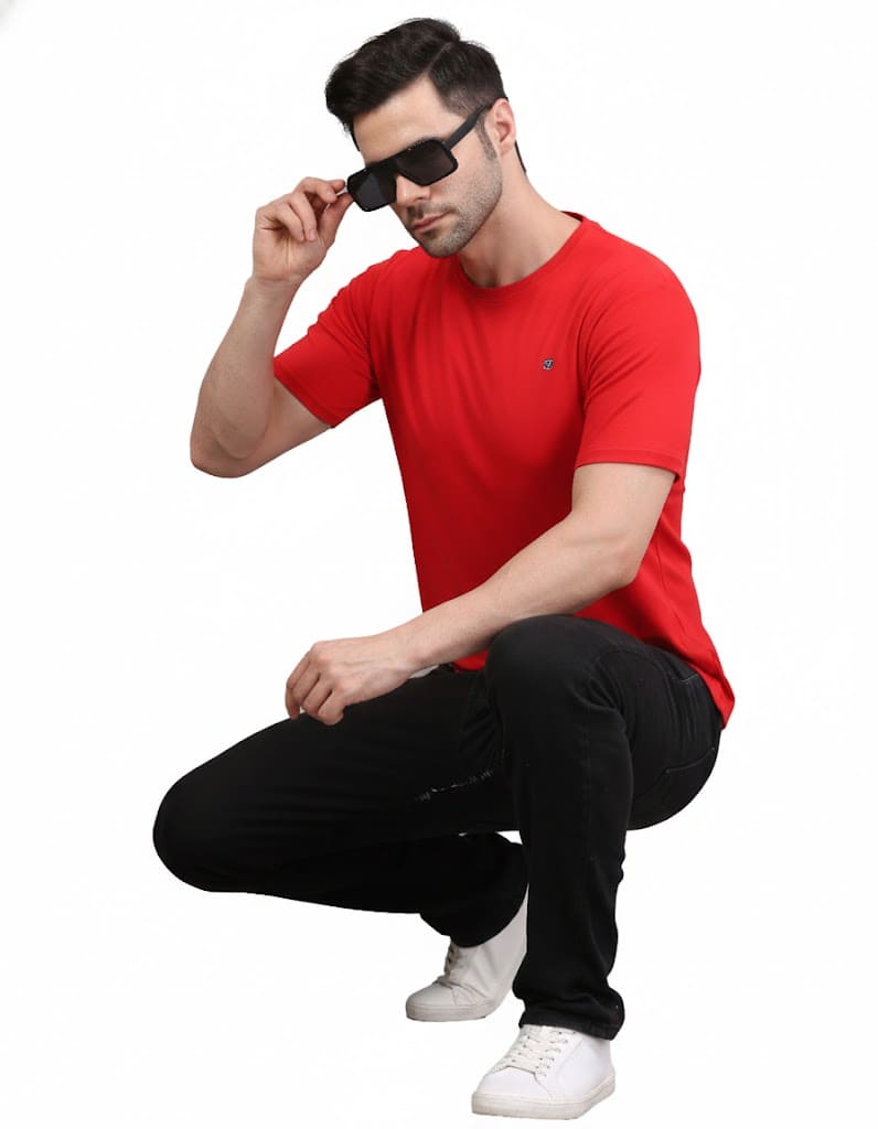 Men's Solid Crew Neck Performance T-Shirt Red