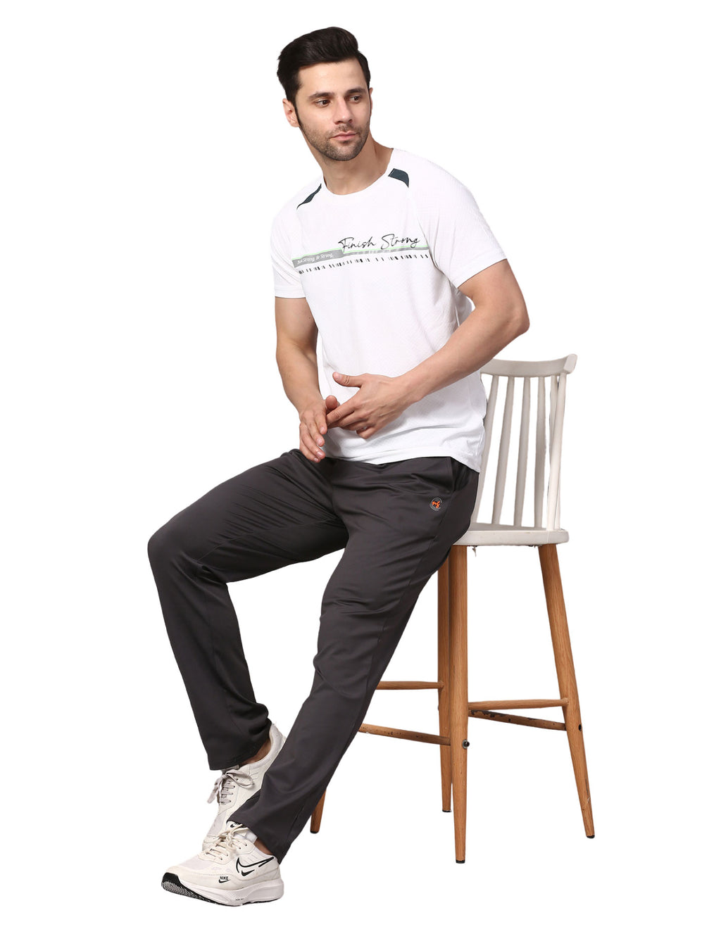 Men's Track Pants Slim Ragular Fit Joggers with One Side Flap Pockets Dark Grey