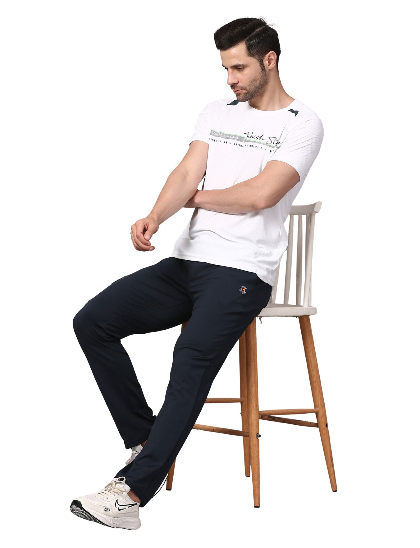 Men's Track Pants Slim Ragular Fit Joggers with One Side Flap Pockets Navy