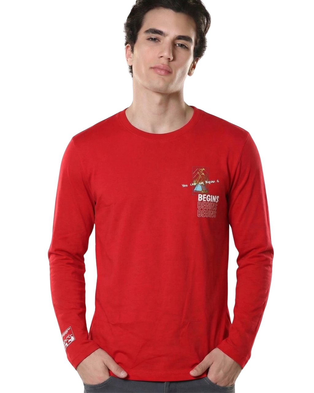 Begins Mountain Print Full Sleeve T-Shirt for Men