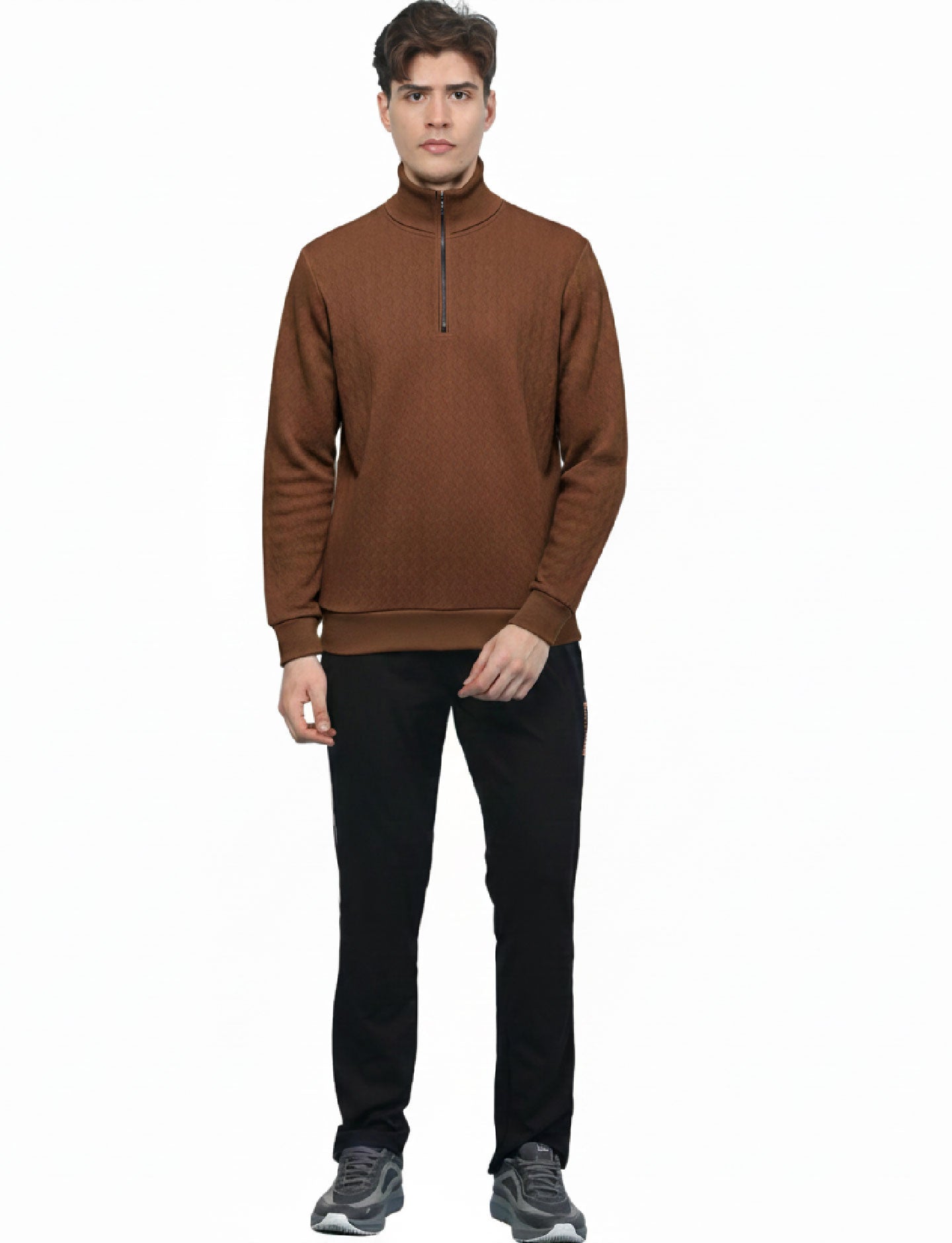 Textured Quater Zip: Brown