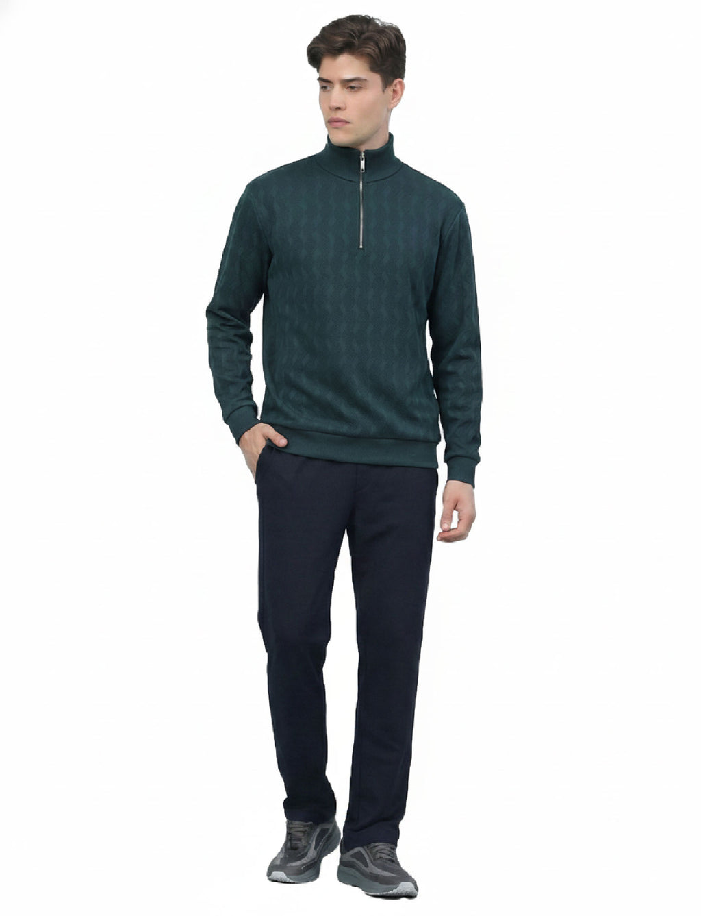 Textured Quater Zip: Teal