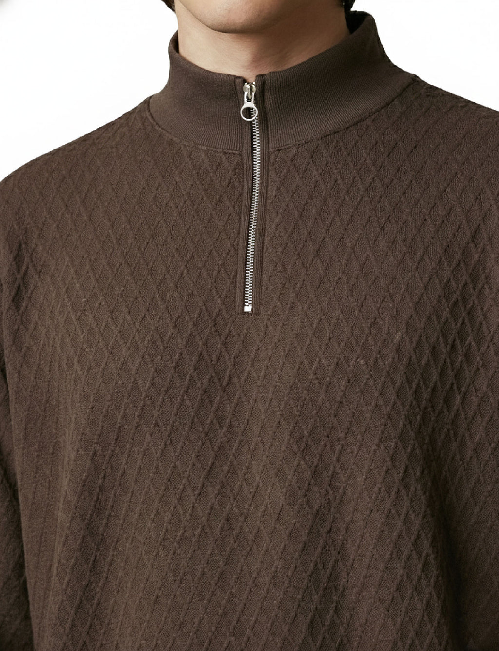 Textured Quater Zip : Mocha Brown