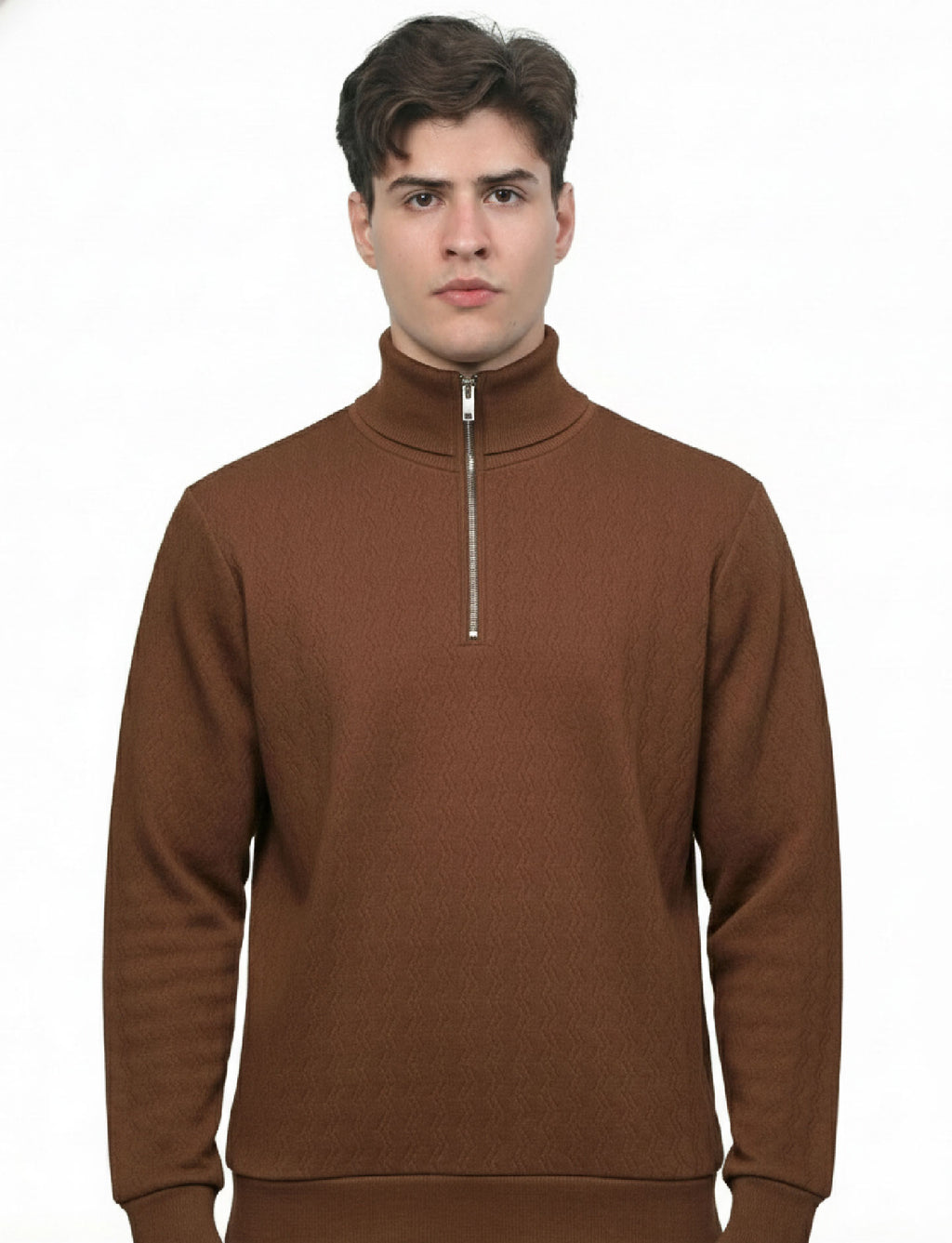 Texture Quater Zip: Brown