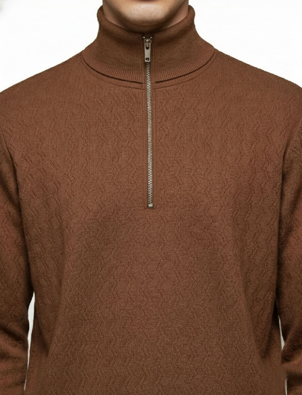 Textured Quater Zip: Brown
