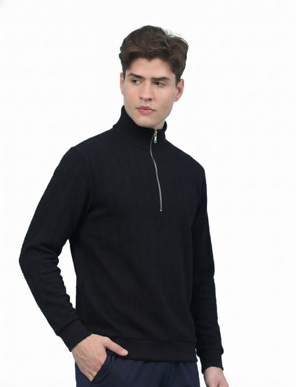 Textured Quater Zip: Black