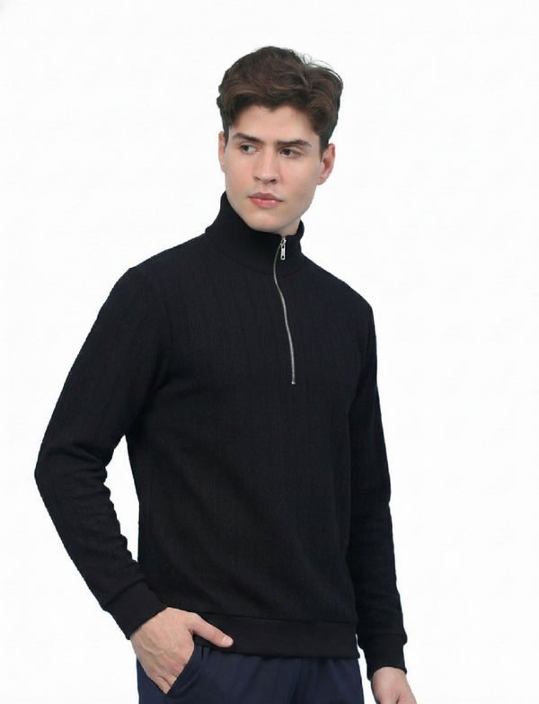 Textured Quater Zip: Black