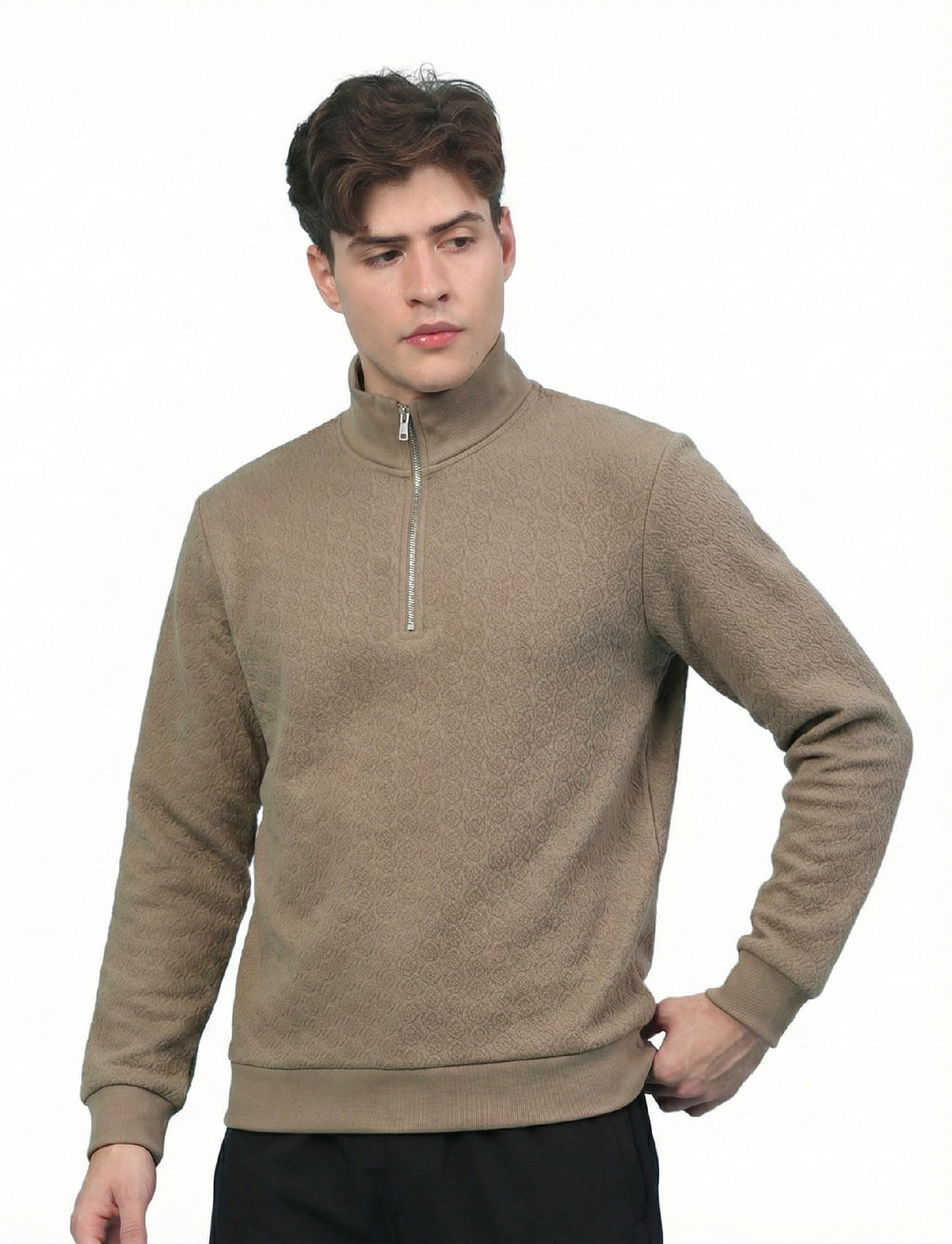 Textured Quater Zip: Beige