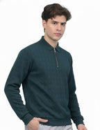 Textured Quater Zip Polo: Turquoise Blue