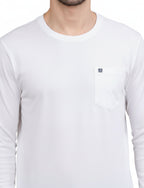 Men's Solid Long Sleeve Cotton T-Shirt with Chest Pocket White