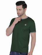 Pretty  Men's Organic Cotton Crew Neck T-Shirt with Striped Trim MESA GREEN