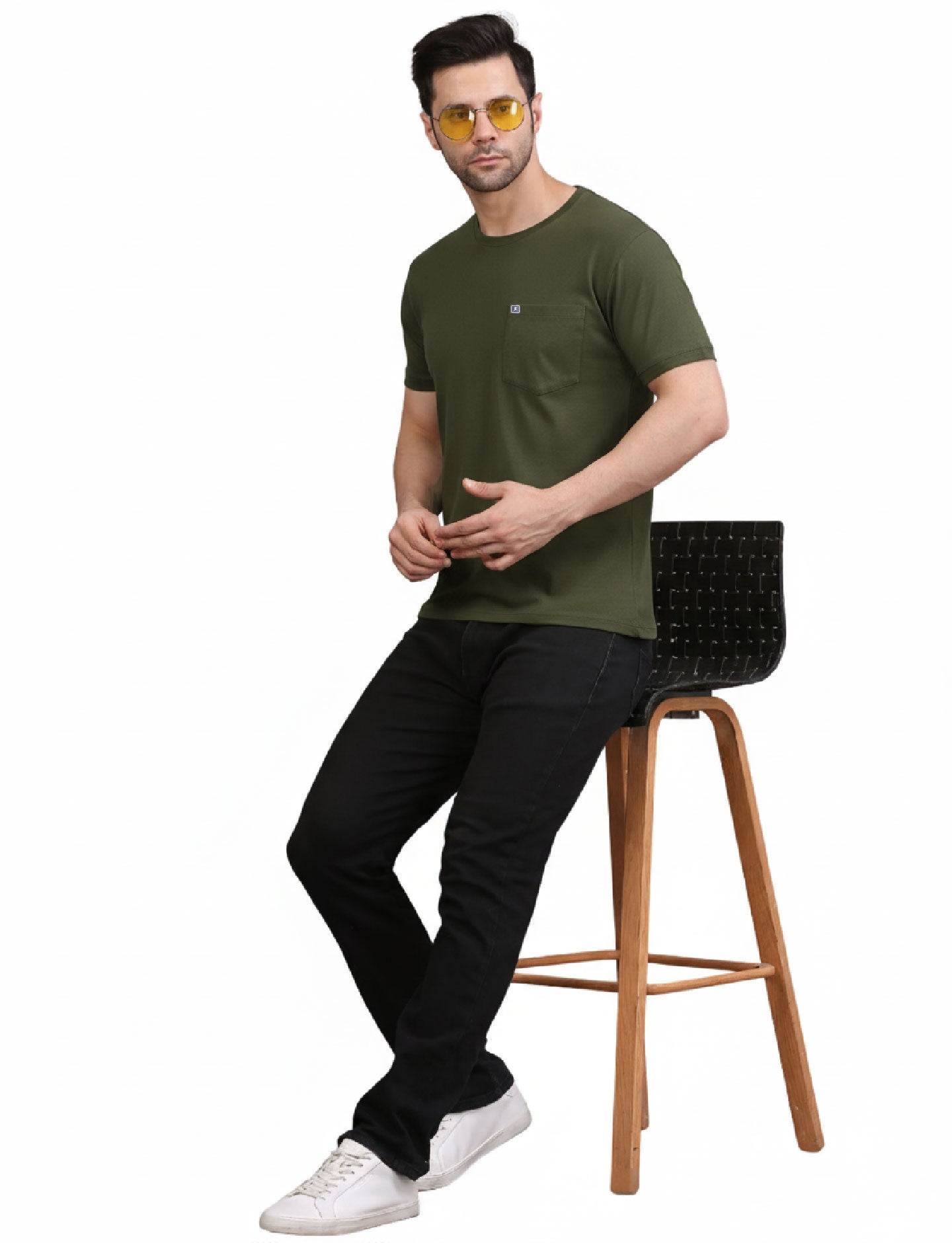 Men's Solid Cotton Regular Fit T-Shirt with Chest Pocket MUSTERD
