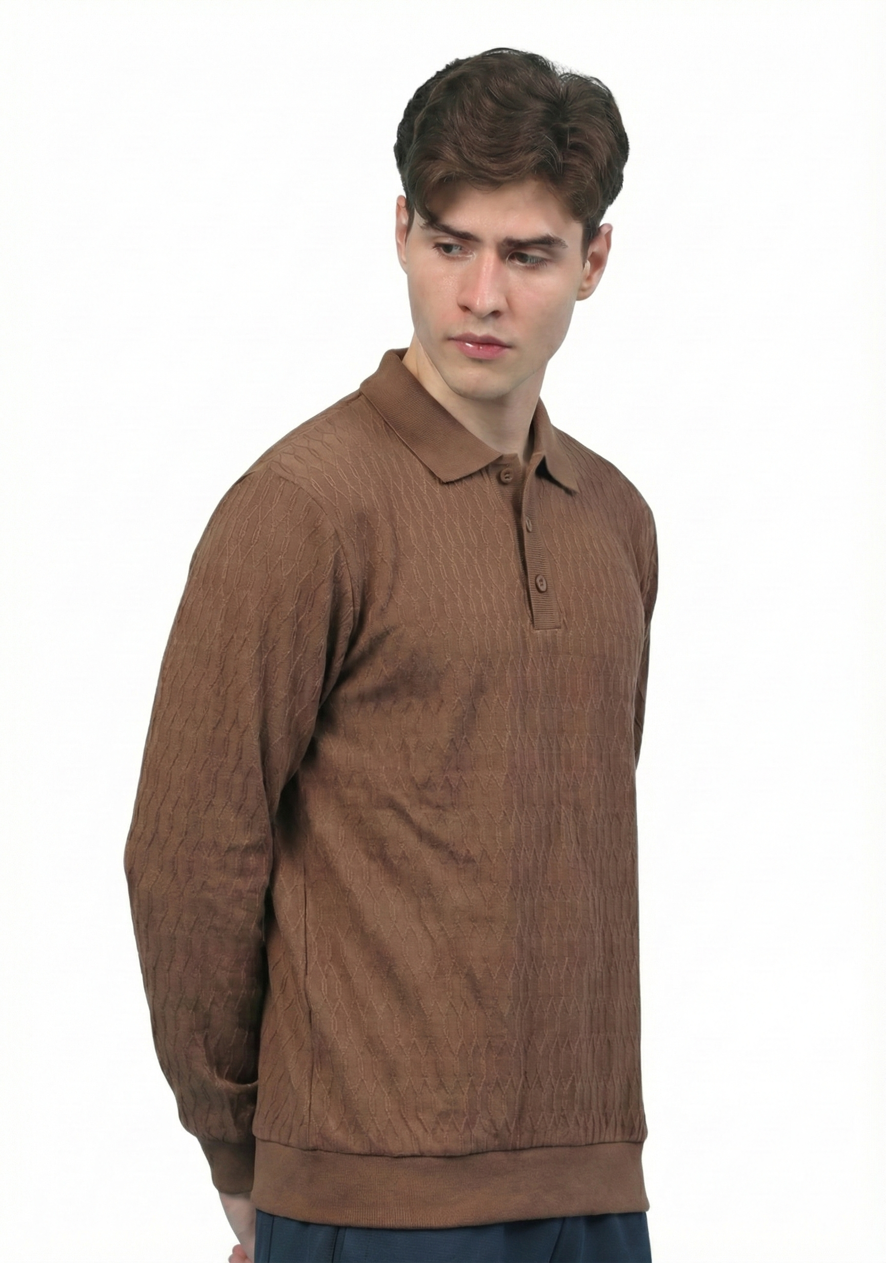Textured Polo neck : Brown