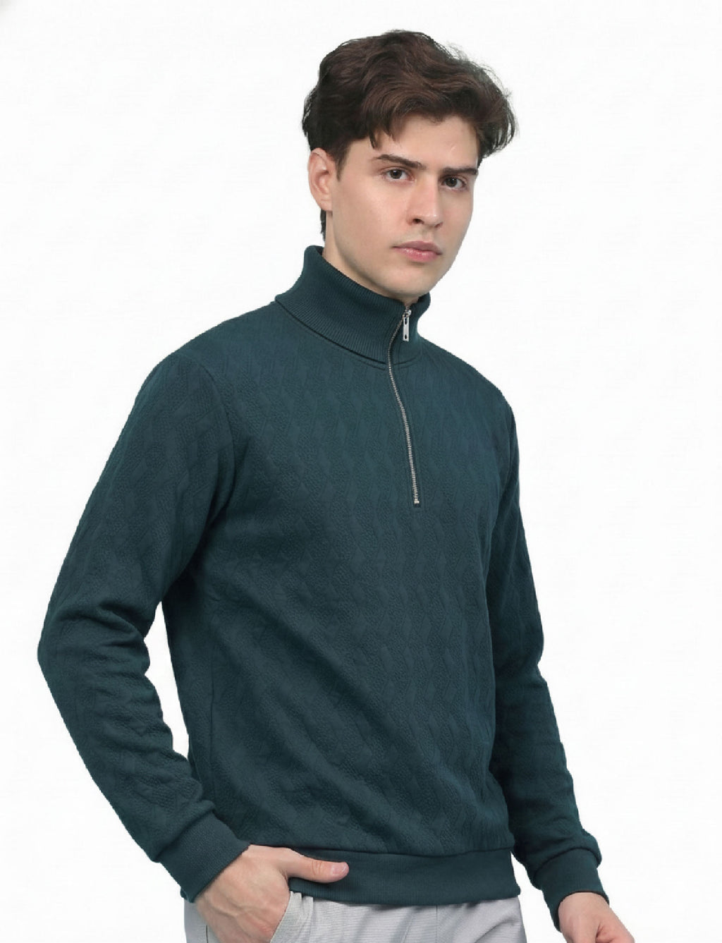 Textured Quater Zip: Teal