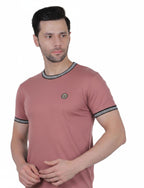 Pretty  Men's Organic Cotton Crew Neck T-Shirt with Striped Trim MOSS ROSE