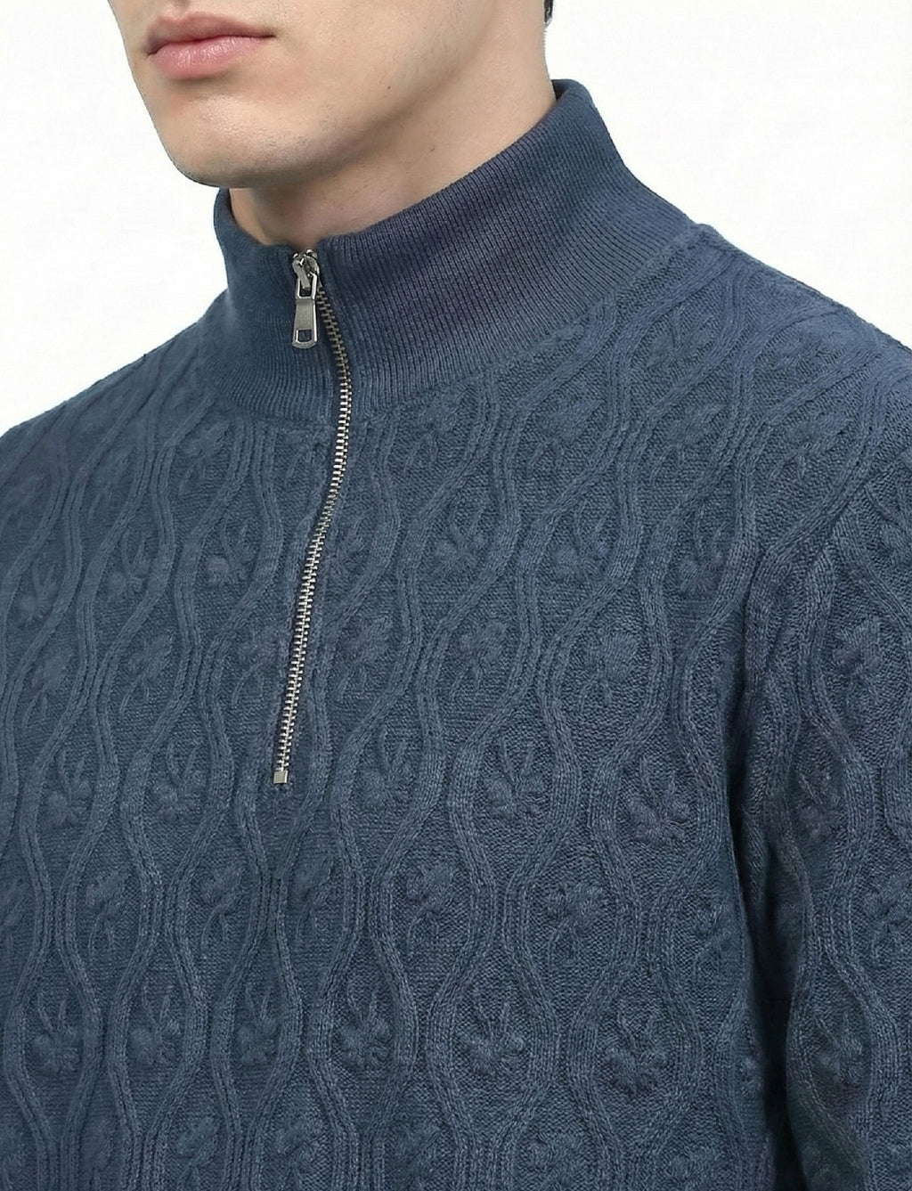 Textured Quater Zip: Heritage Blue