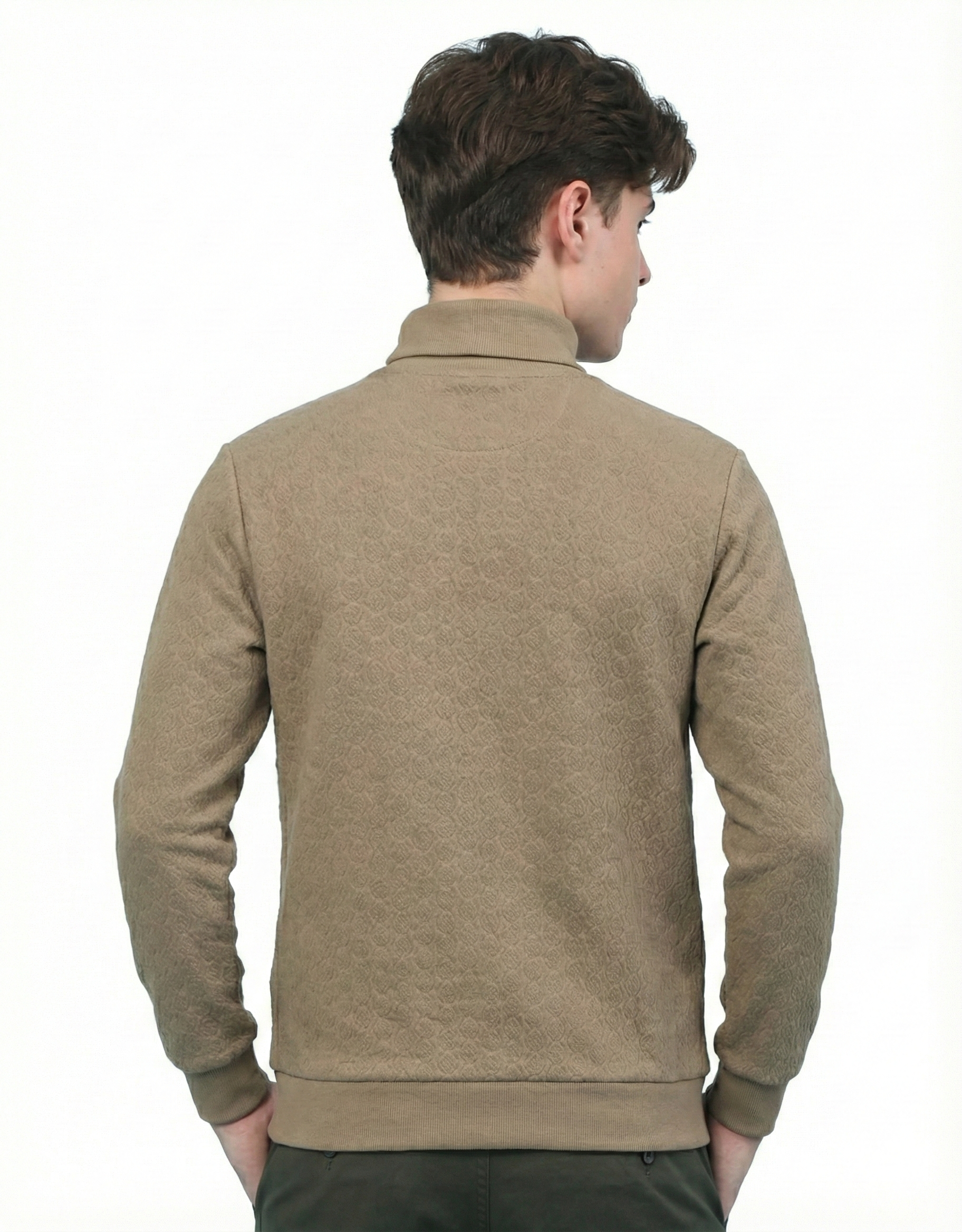 Textured Quater Zip: Beige