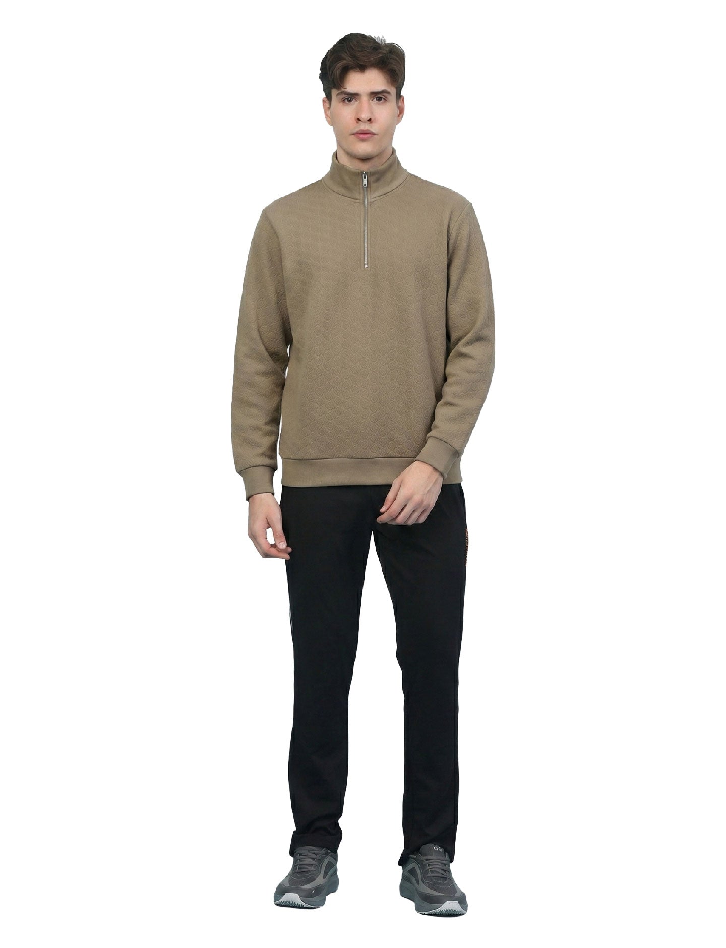 Textured Quater Zip: Beige