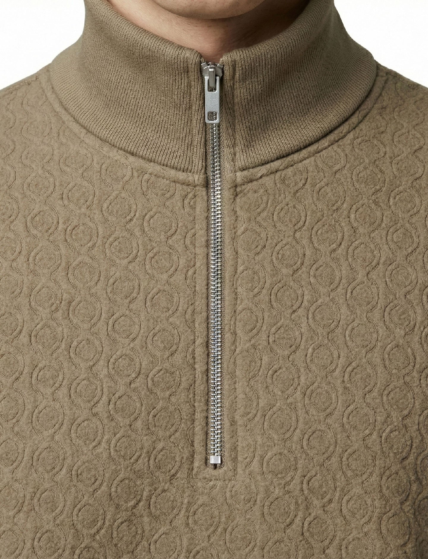 Textured Quater Zip: Beige