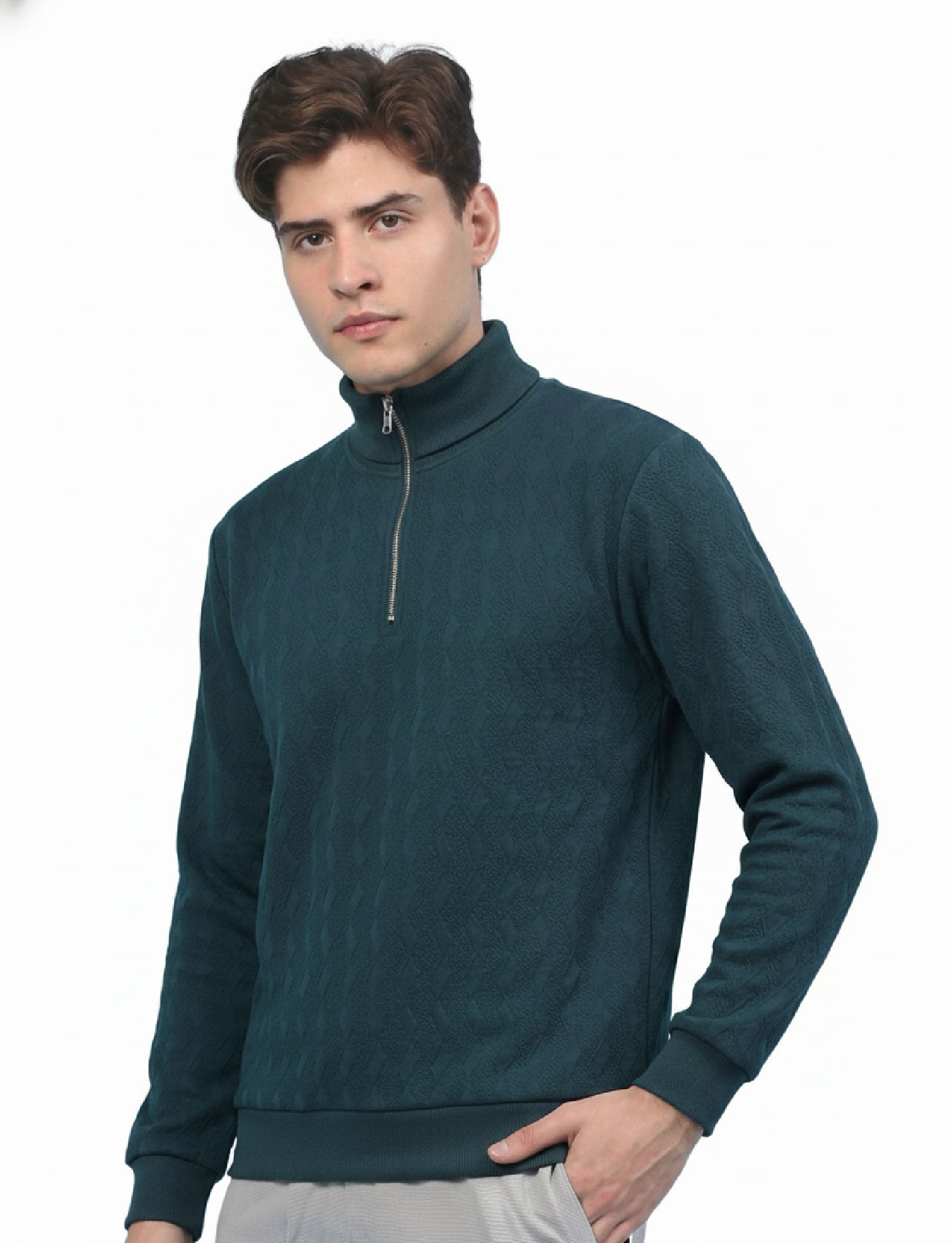 Textured Quater Zip: Teal