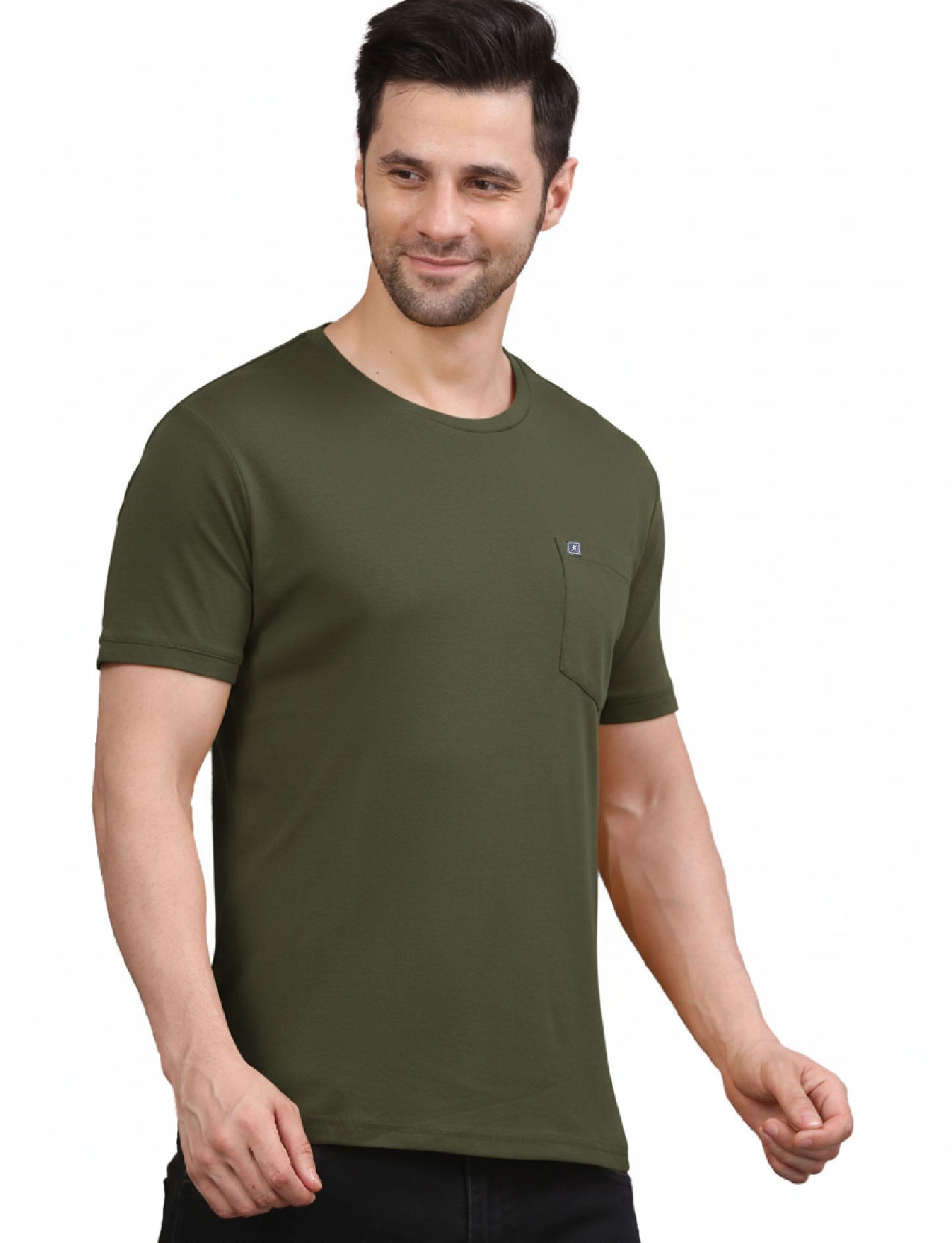 Men's Solid Cotton Regular Fit T-Shirt with Chest Pocket MUSTERD
