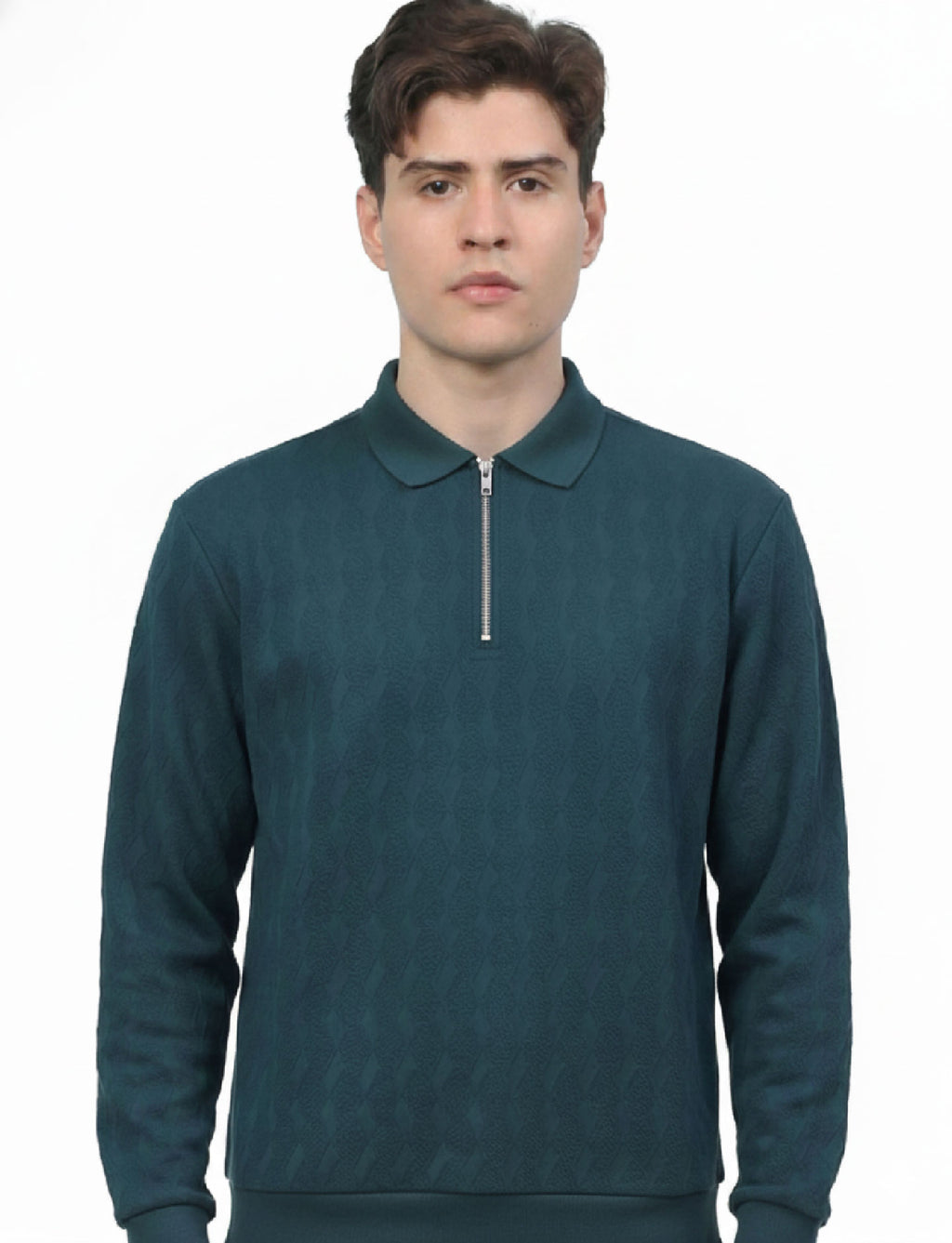 Textured Quater Zip Polo: Turquoise Blue
