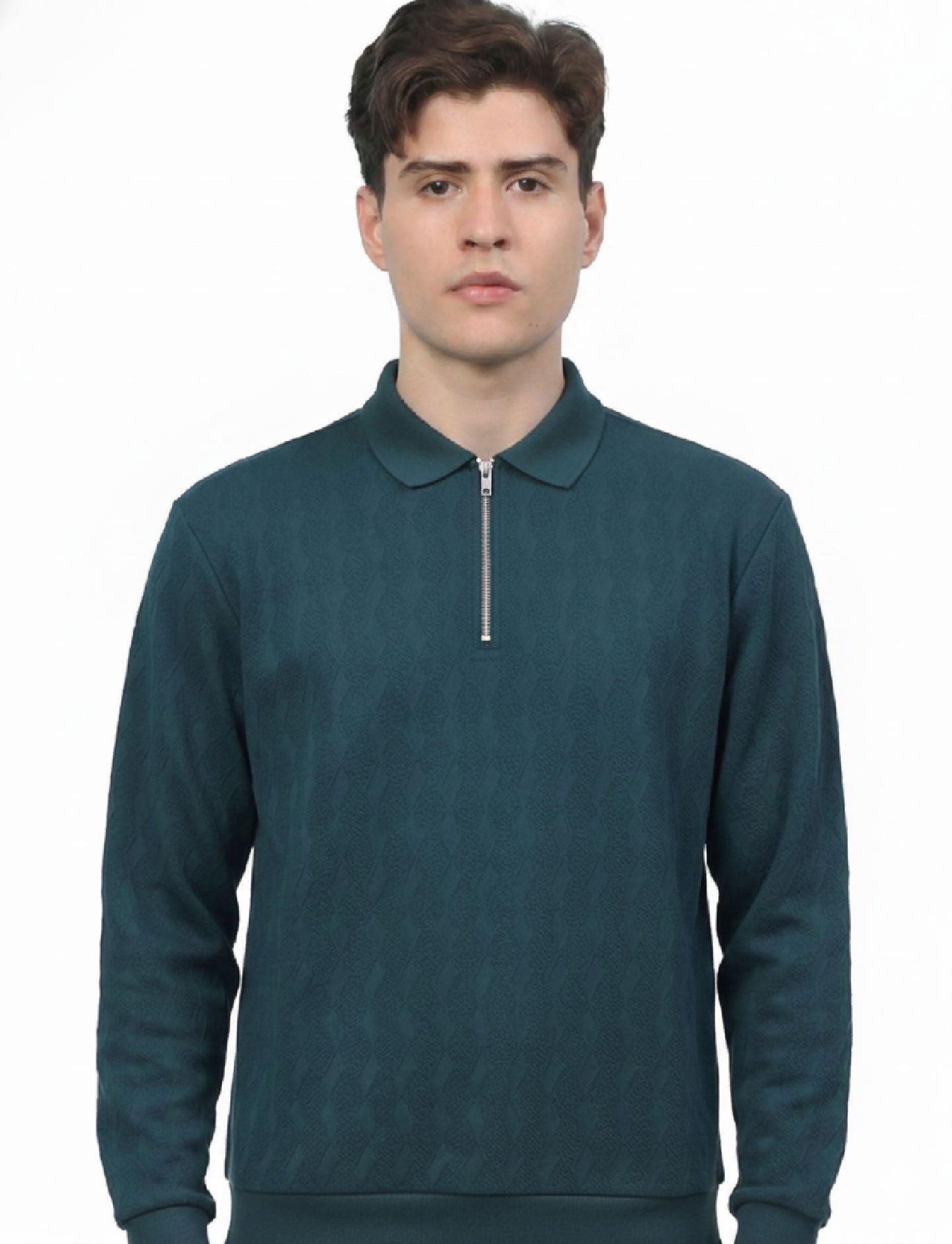 Textured Quater Zip Polo: Turquoise Blue