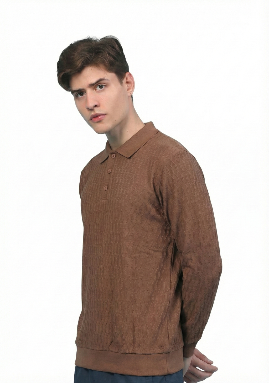 Textured Polo neck : Brown