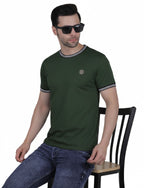 Pretty  Men's Organic Cotton Crew Neck T-Shirt with Striped Trim MESA GREEN