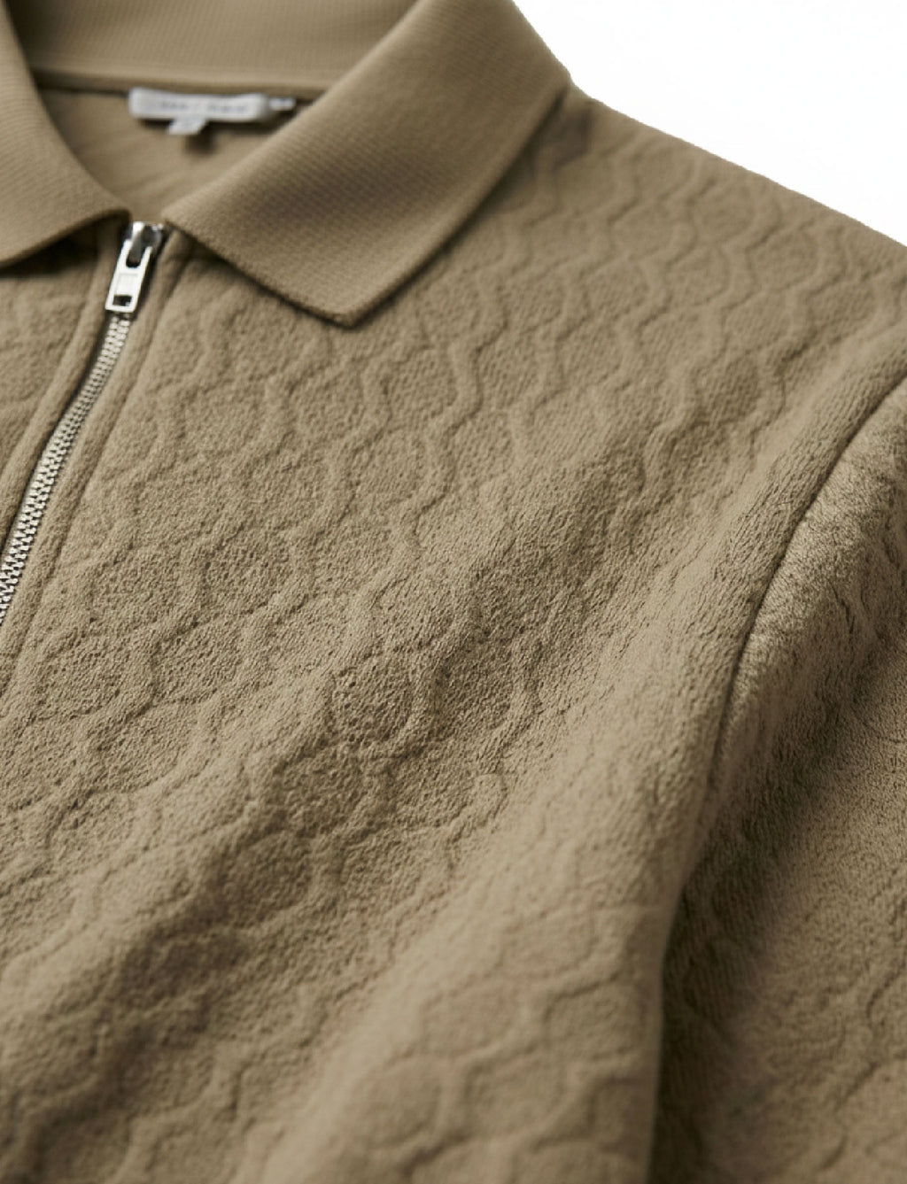 Textured Quater Zip Polo: Beige